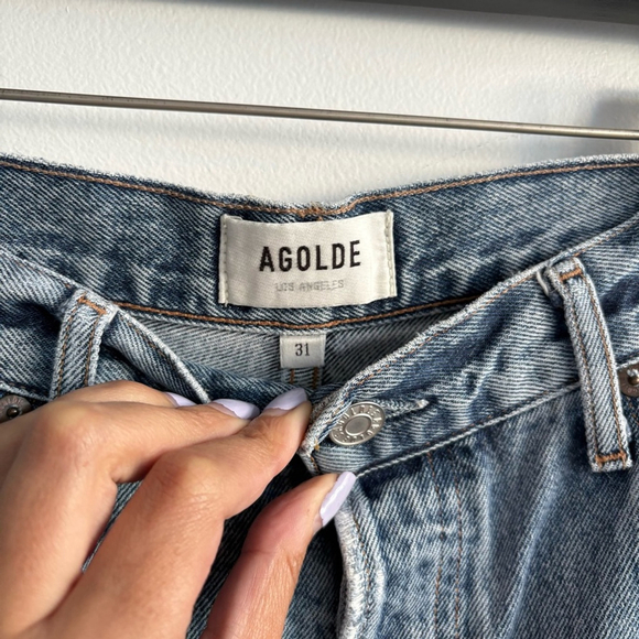 AGOLDE Riley High Rise Straight Cropped Distressed Denim Sz 31 - Picture 4 of 11